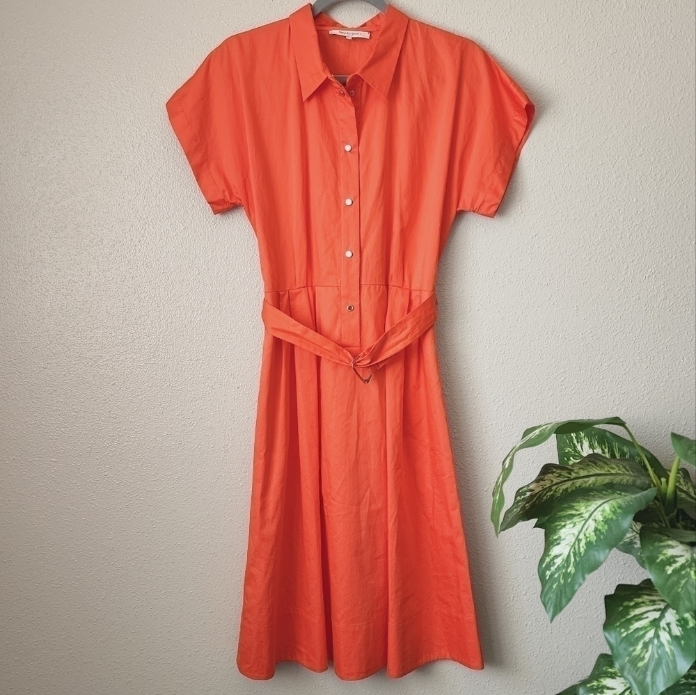 Gerard Darel Orange Button Front Belted Midi Fit & Flare Casual Business Dress 8